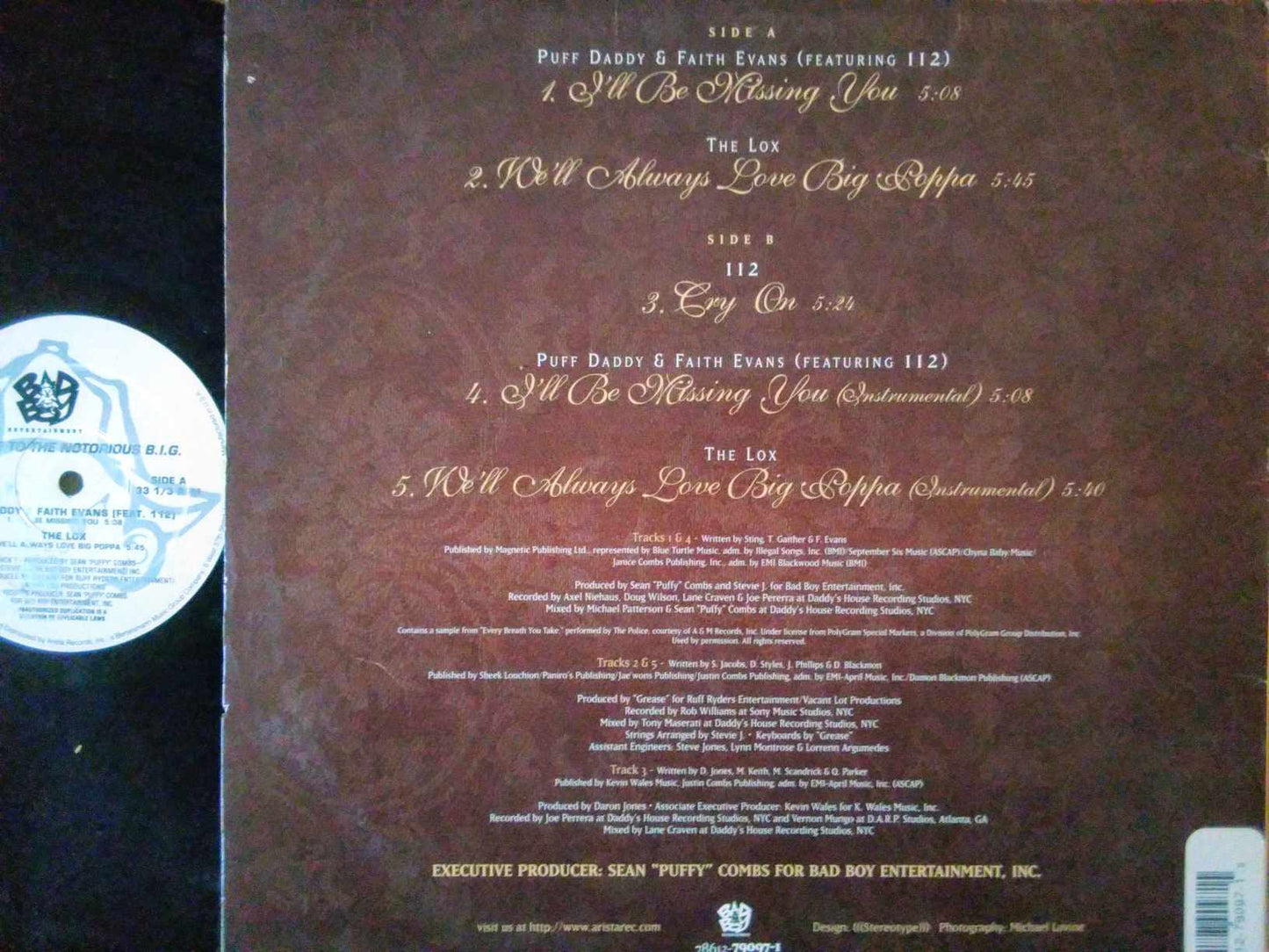 Tribute to The Notorious BIG Vinyl record - I'll be missing you - Featuring Puff Daddy, The LOX, Faith Evans, 112 - First Pressing 1997