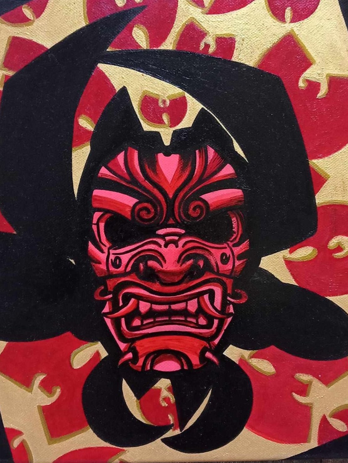 Oni Japanese mask inspired Wu Tang canvas