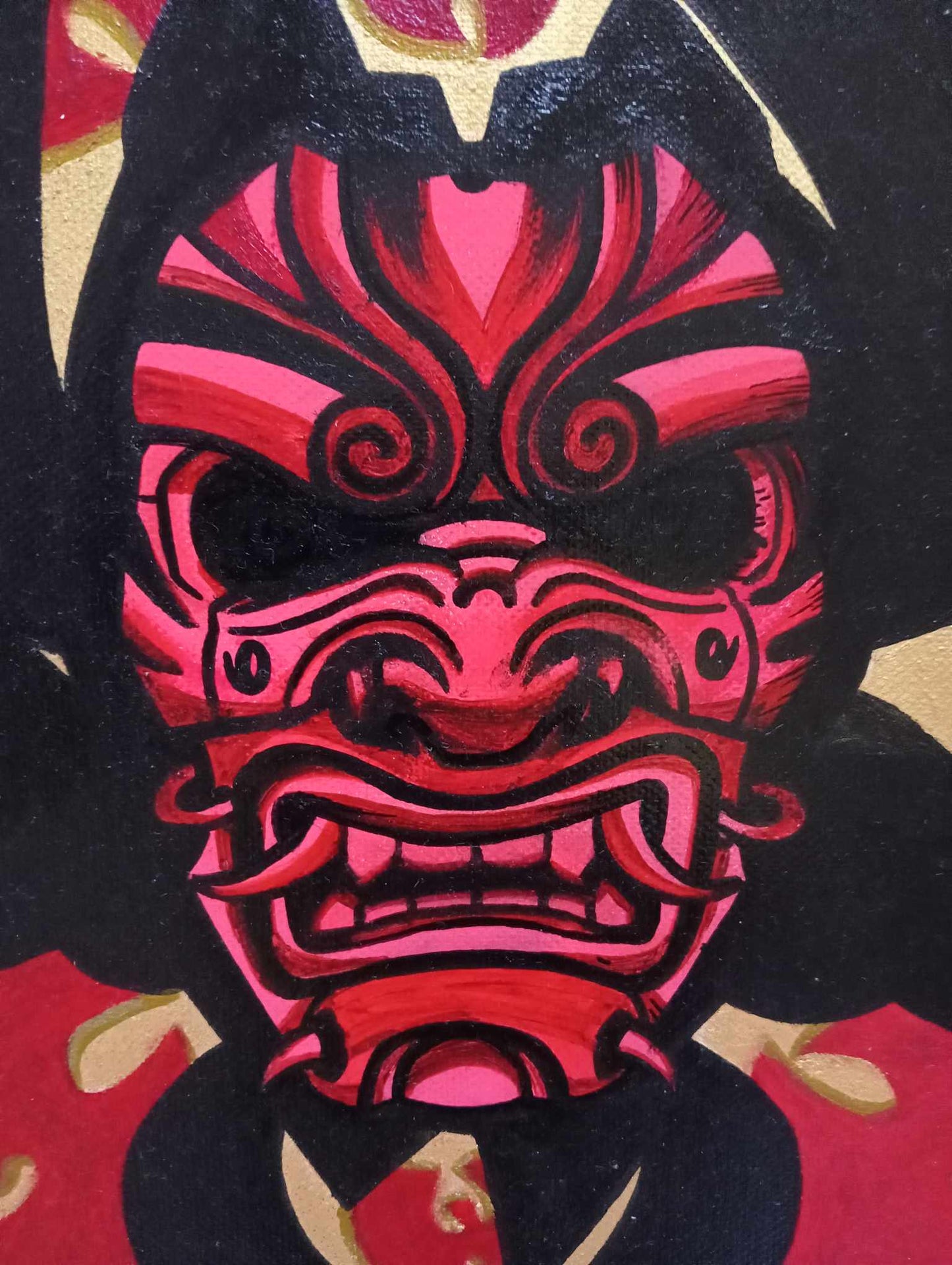 Oni Japanese mask inspired Wu Tang canvas