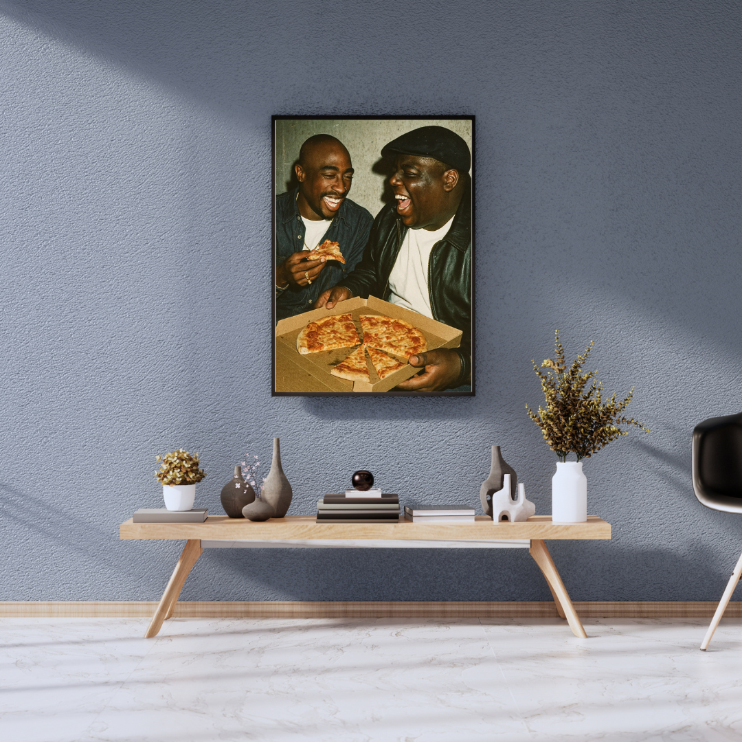 Hip Hop Legends Poster - Tupac and Notorious Big - Pizza between best friends  Digital Download - Digital Print