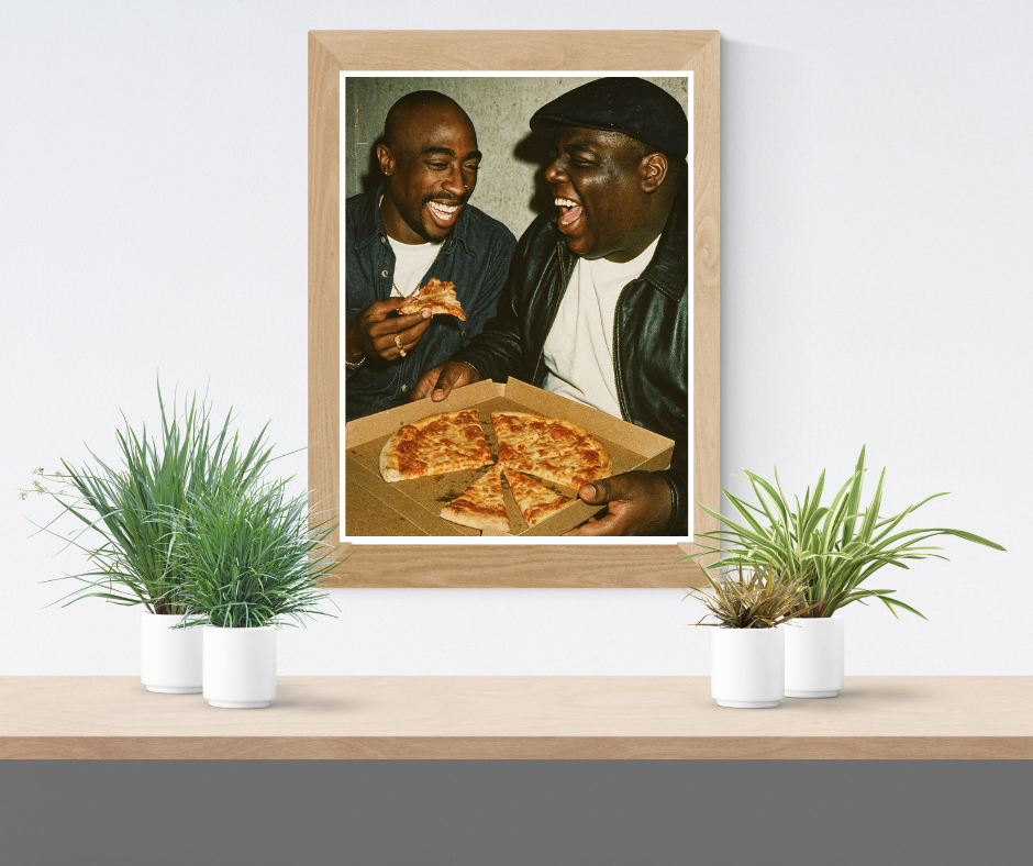Hip Hop Legends Poster - Tupac and Notorious Big - Pizza between best friends  Digital Download - Digital Print