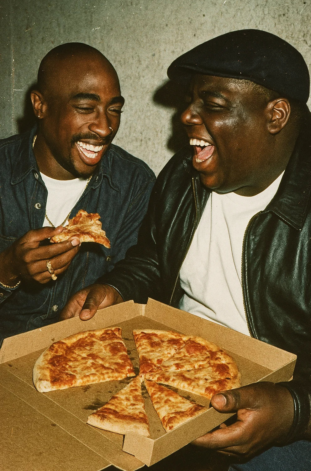 Hip Hop Legends Poster - Tupac and Notorious Big - Pizza between best friends  Digital Download - Digital Print